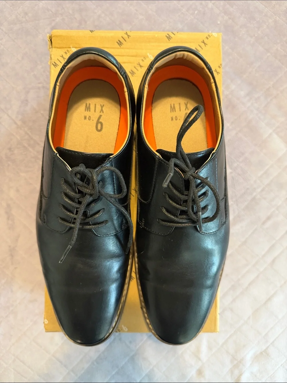 Mix No. 6 Black Leather Lace-Up Oxfords with Orange Insole